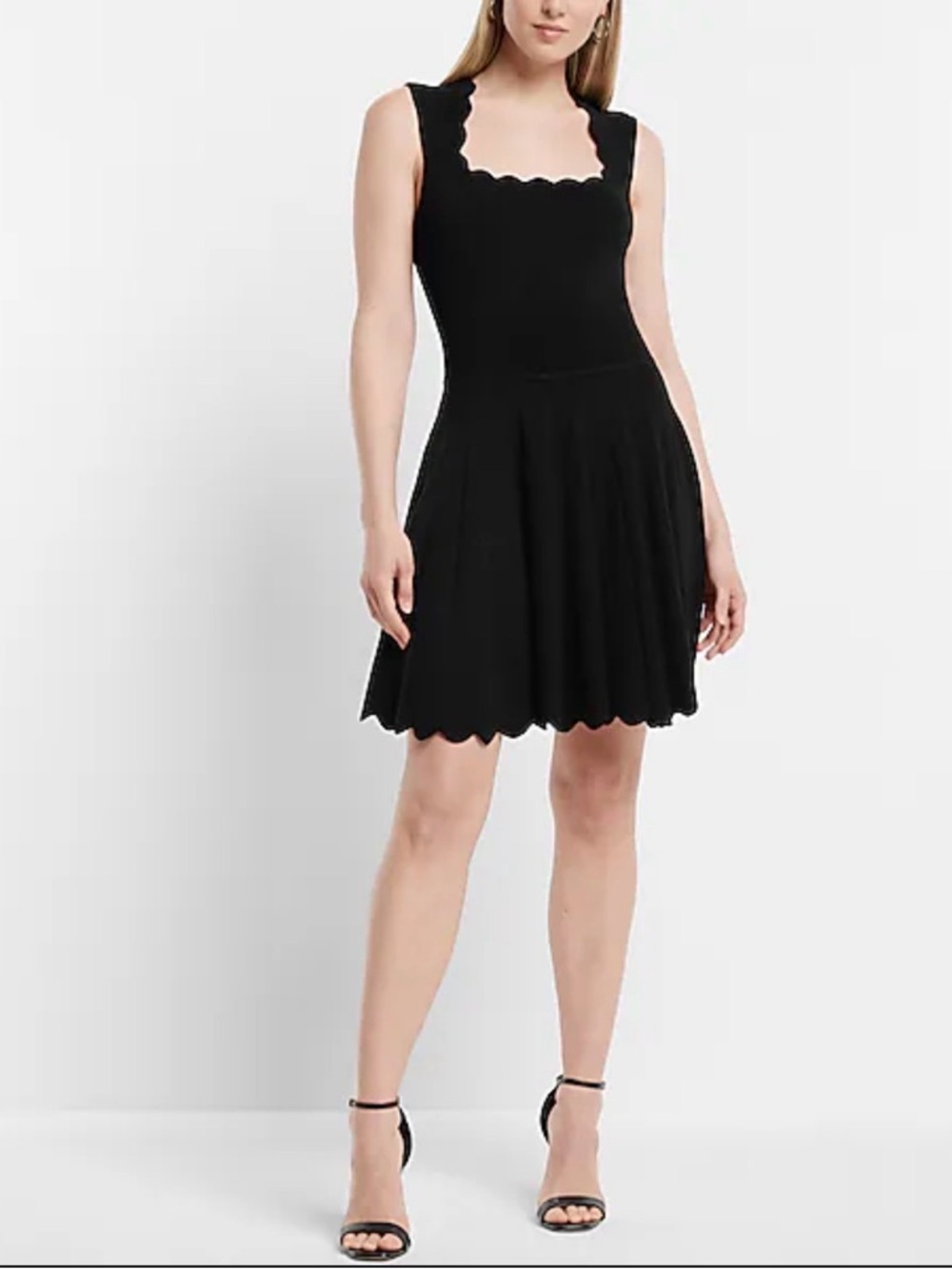 Express Black Scallop-Edge Sleeveless Mini Dress